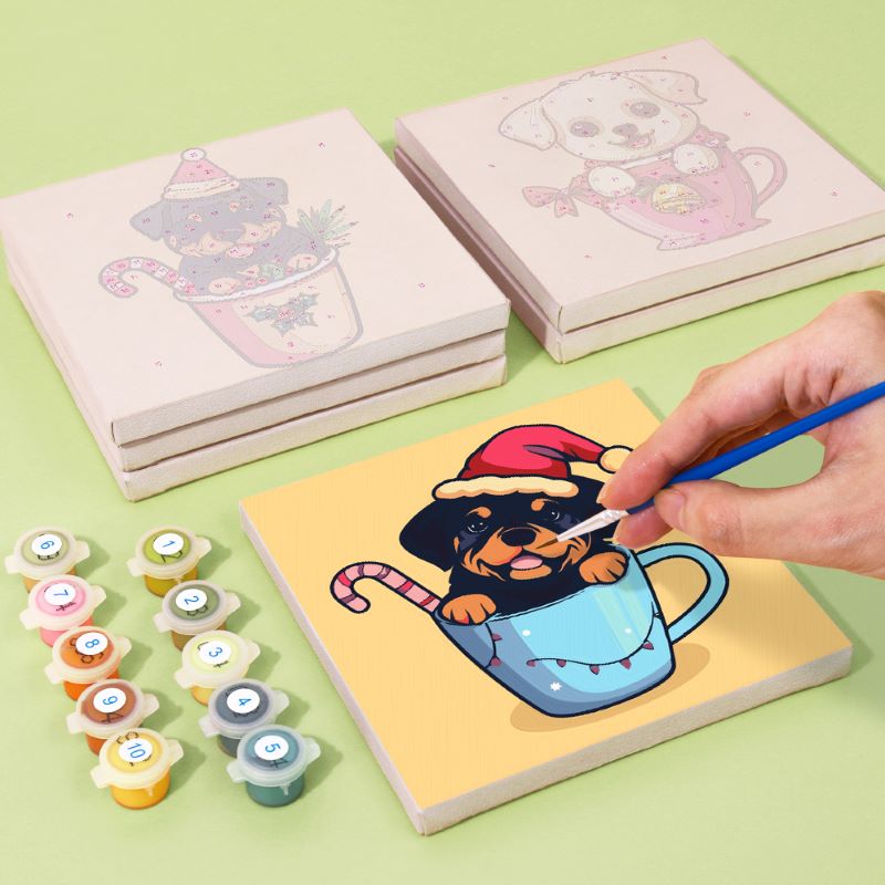 6 Mini Paintings | Christmas Dogs Set