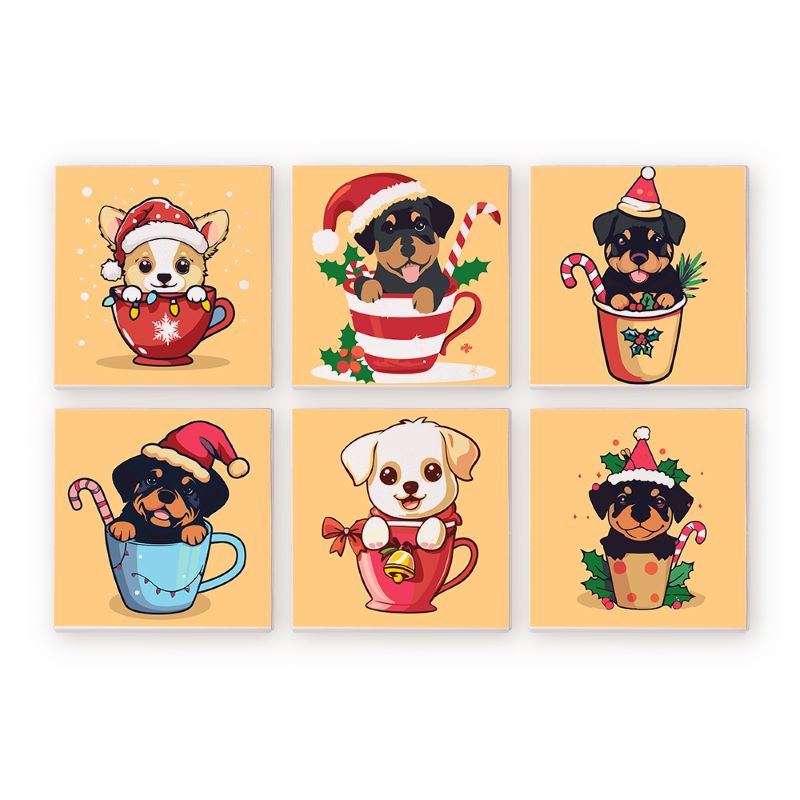 6 Mini Paintings | Christmas Dogs Set