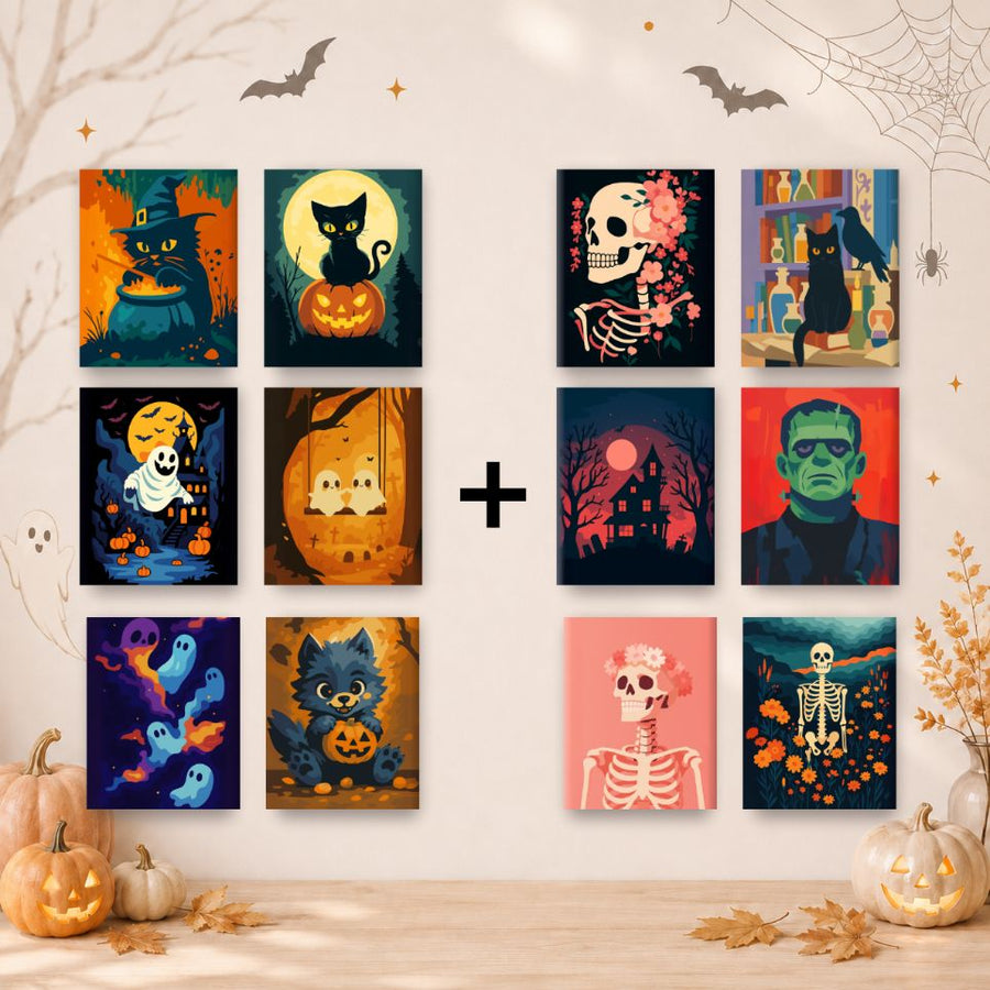 12 Mini Paintings | Spooky Halloween Set