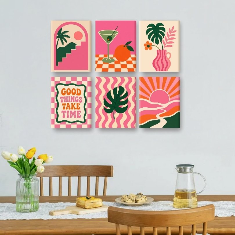 6 Mini Paintings | Retro Pink Vibes Set
